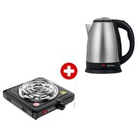Combo: Cocina de mesa 1 hornilla a gas, hervidor eléctrico KE1801 1.8L, portátil y seguro
